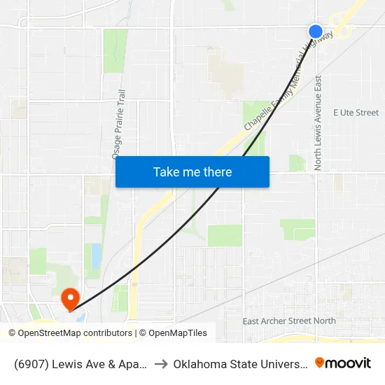 (6907) Lewis Ave & Apache St Sb to Oklahoma State University - Tulsa map