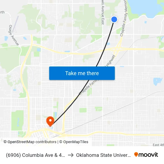 (6906) Columbia Ave & 41st St N Sb to Oklahoma State University - Tulsa map