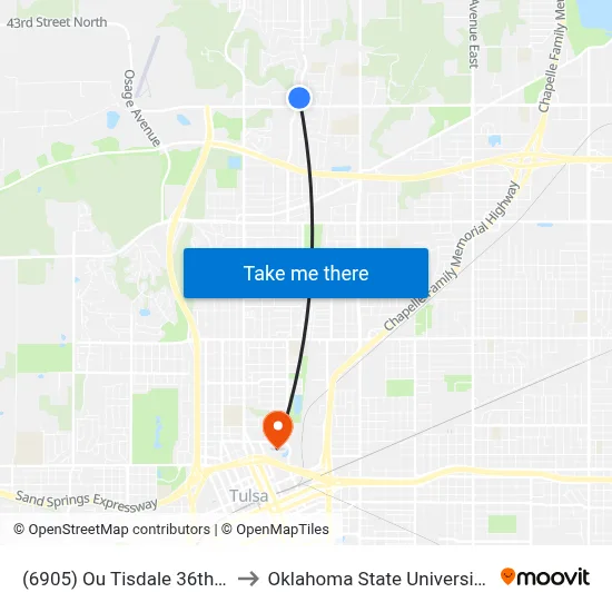 (6905) Ou Tisdale 36th St N Sb to Oklahoma State University - Tulsa map