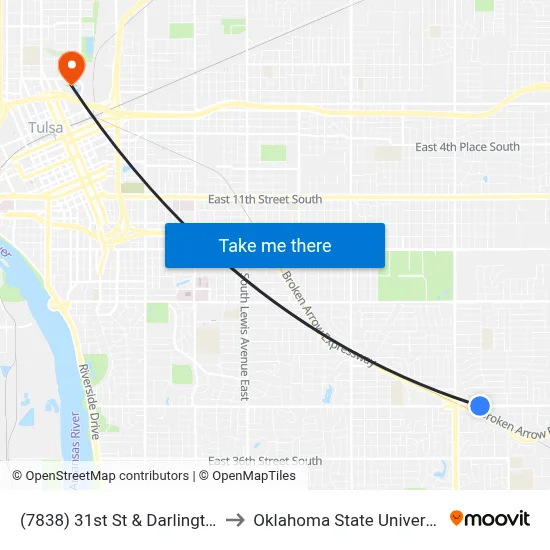(7838) 31st St & Darlington Ave Wb to Oklahoma State University - Tulsa map