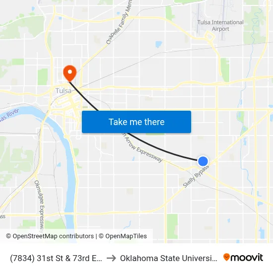 (7834) 31st St & 73rd E Ave Wb to Oklahoma State University - Tulsa map