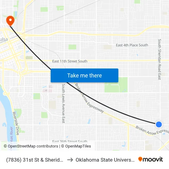 (7836) 31st St & Sheridan Rd Wb to Oklahoma State University - Tulsa map