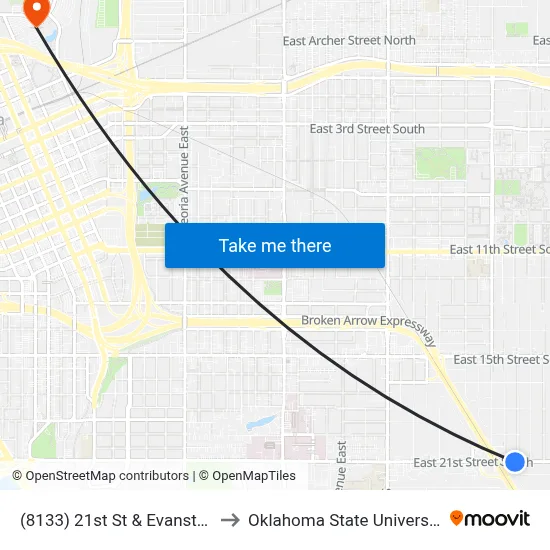 (8133) 21st St & Evanston Ave Eb to Oklahoma State University - Tulsa map