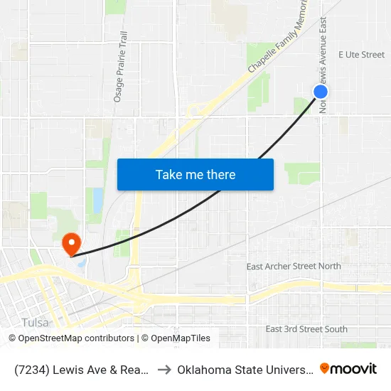(7234) Lewis Ave & Reading St Sb to Oklahoma State University - Tulsa map