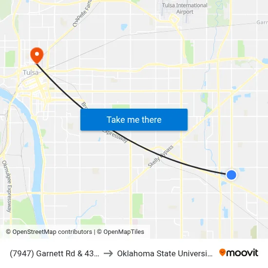 (7947) Garnett Rd & 43rd St Sb to Oklahoma State University - Tulsa map