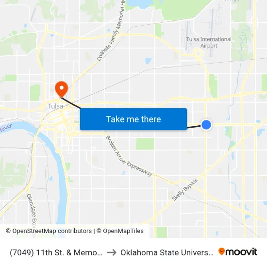 (7049) 11th St. & Memorial Dr. Eb to Oklahoma State University - Tulsa map