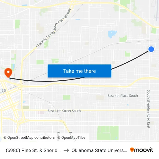 (6986) Pine St. & Sheridan Rd. Eb to Oklahoma State University - Tulsa map