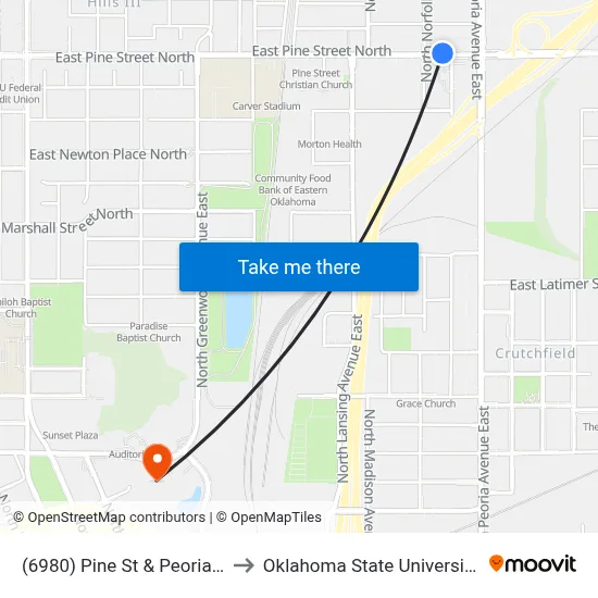 (6980) Pine St & Peoria Ave Wb to Oklahoma State University - Tulsa map