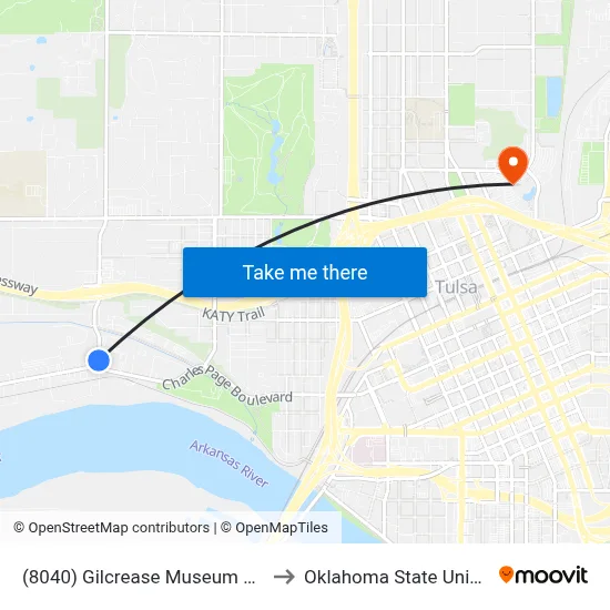 (8040) Gilcrease Museum Rd & Charles Pag to Oklahoma State University - Tulsa map