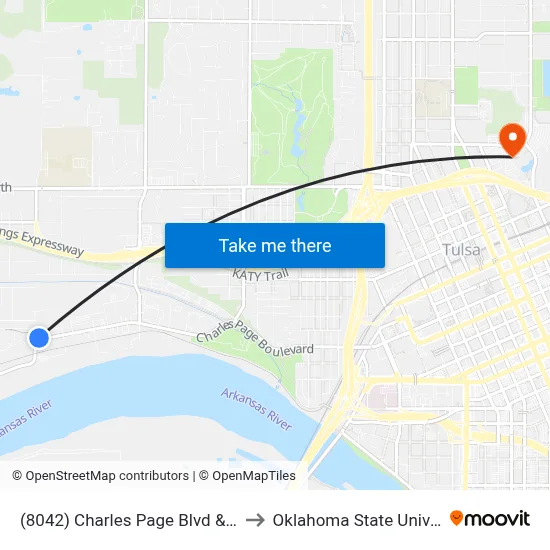 (8042) Charles Page Blvd & 33rd W Ave Wb to Oklahoma State University - Tulsa map
