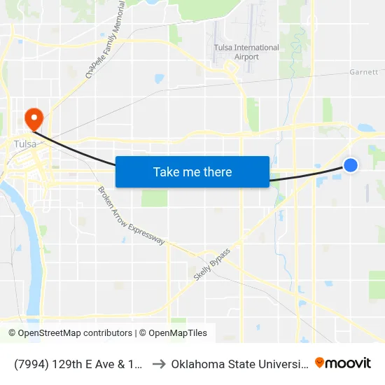(7994) 129th E Ave & 11th St Nb to Oklahoma State University - Tulsa map