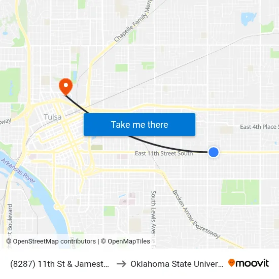 (8287) 11th St & Jamestown Ave Wb to Oklahoma State University - Tulsa map
