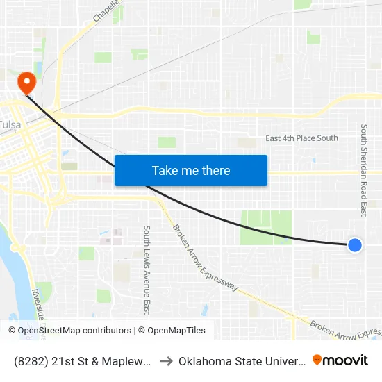 (8282) 21st St & Maplewood Ave Wb to Oklahoma State University - Tulsa map