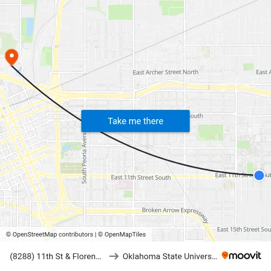 (8288) 11th St & Florence Ave Wb to Oklahoma State University - Tulsa map