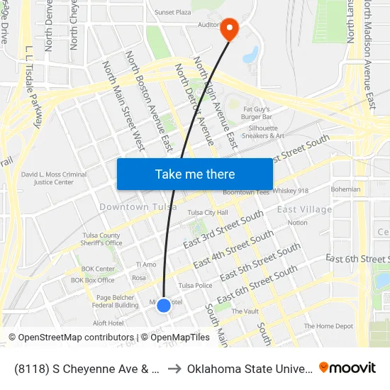 (8118) S Cheyenne Ave & W 5th St S Sb to Oklahoma State University - Tulsa map