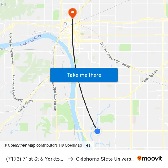 (7173) 71st St & Yorktown Ave Eb to Oklahoma State University - Tulsa map