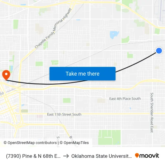 (7390) Pine &  N 68th E Ave Eb to Oklahoma State University - Tulsa map