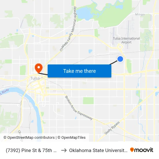(7392) Pine St & 75th E Ave Eb to Oklahoma State University - Tulsa map