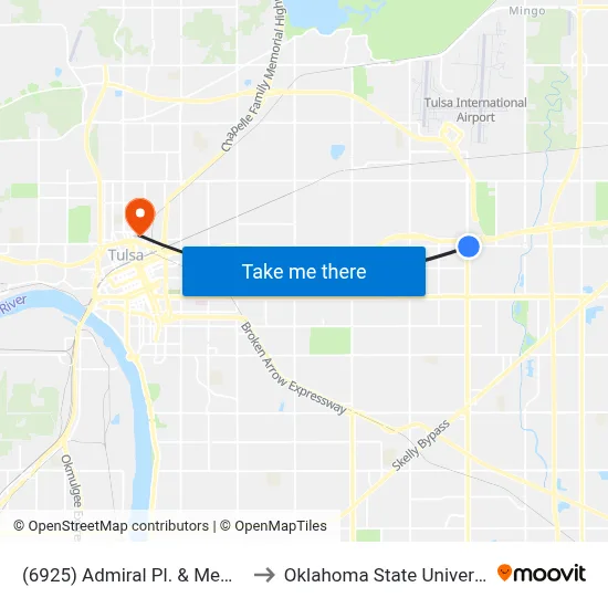 (6925) Admiral Pl. & Memorial Dr. Eb to Oklahoma State University - Tulsa map