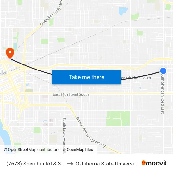 (7673) Sheridan Rd & 3rd St Sb to Oklahoma State University - Tulsa map