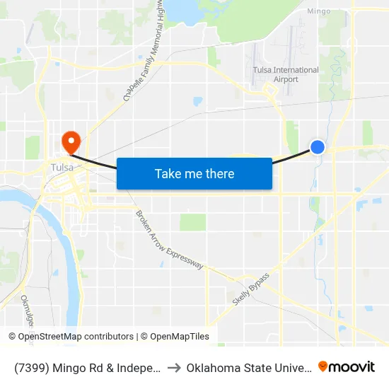 (7399) Mingo Rd & Independence St Sb to Oklahoma State University - Tulsa map