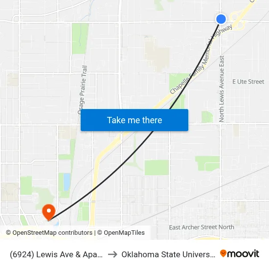(6924) Lewis Ave & Apache St Nb to Oklahoma State University - Tulsa map