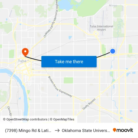(7398) Mingo Rd & Latimer St Sb to Oklahoma State University - Tulsa map