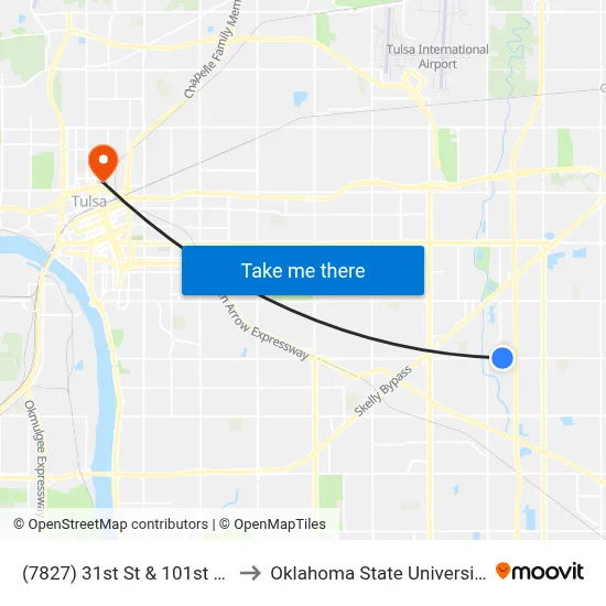 (7827) 31st St & 101st E Ave Wb to Oklahoma State University - Tulsa map