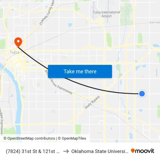 (7824) 31st St & 121st E Ave Wb to Oklahoma State University - Tulsa map