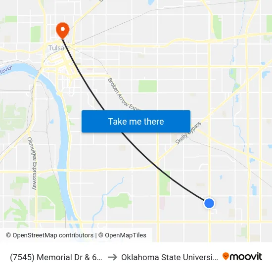 (7545) Memorial Dr & 63rd Pl Sb to Oklahoma State University - Tulsa map