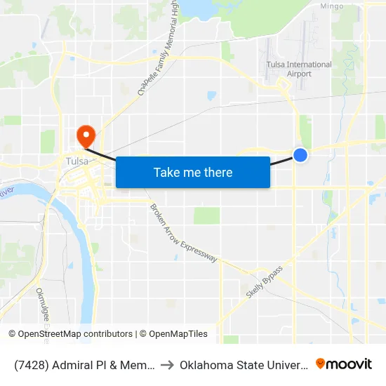 (7428) Admiral Pl & Memorial Dr Wb to Oklahoma State University - Tulsa map