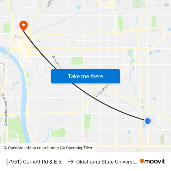 (7951) Garnett Rd & E 55th Pl Sb to Oklahoma State University - Tulsa map