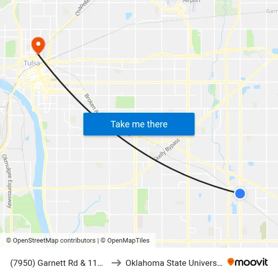 (7950) Garnett Rd & 110 E Ave Sb to Oklahoma State University - Tulsa map