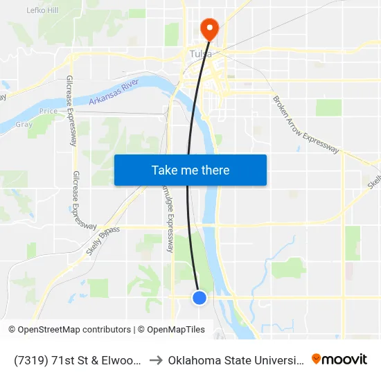 (7319) 71st St & Elwood Ave Eb to Oklahoma State University - Tulsa map