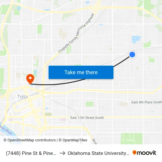 (7448) Pine St & Pine Pl Wb to Oklahoma State University - Tulsa map