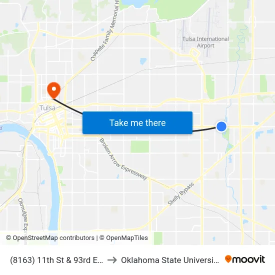 (8163) 11th St & 93rd E Ave Wb to Oklahoma State University - Tulsa map