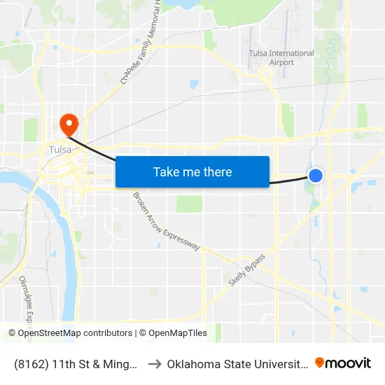 (8162) 11th St & Mingo Rd Wb to Oklahoma State University - Tulsa map