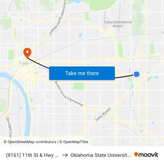 (8161) 11th St & Hwy 169 Wb to Oklahoma State University - Tulsa map