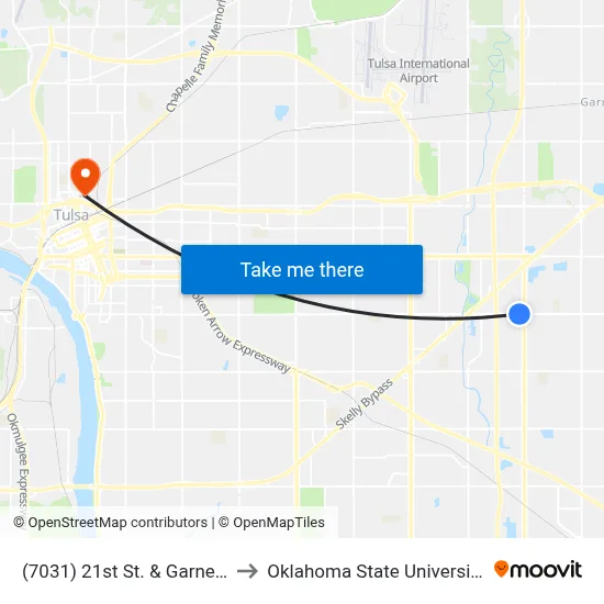 (7031) 21st St. & Garnett Rd. Eb to Oklahoma State University - Tulsa map