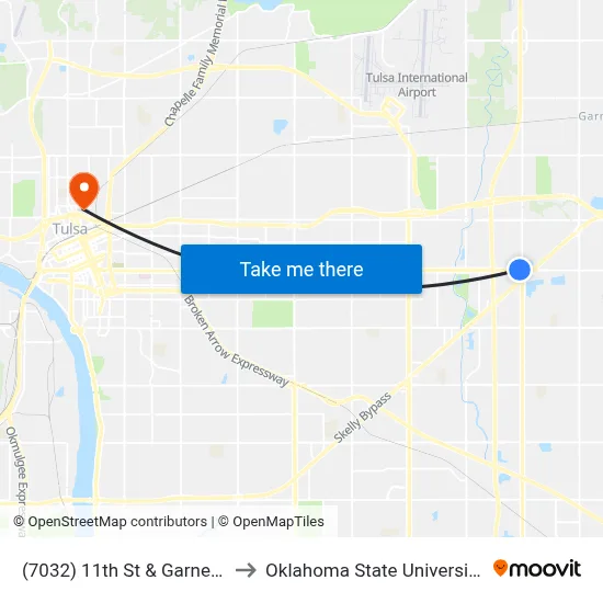 (7032) 11th St & Garnett Rd Wb to Oklahoma State University - Tulsa map