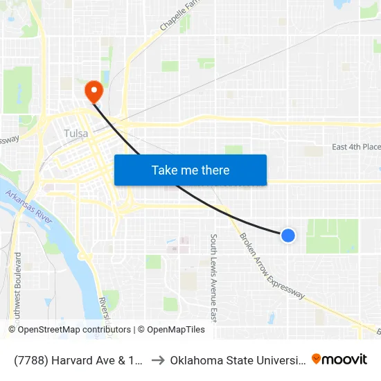 (7788) Harvard Ave & 17th St Nb to Oklahoma State University - Tulsa map