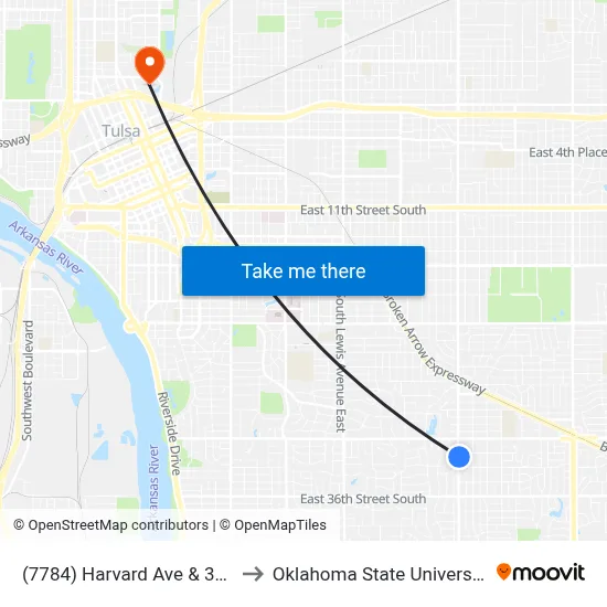 (7784) Harvard Ave & 32nd Pl Nb to Oklahoma State University - Tulsa map