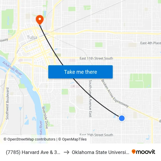(7785) Harvard Ave & 31st St Nb to Oklahoma State University - Tulsa map