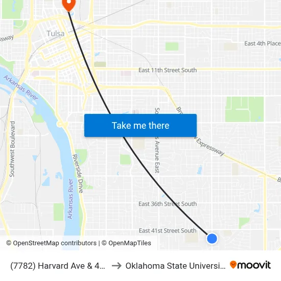 (7782) Harvard Ave & 45th St Nb to Oklahoma State University - Tulsa map