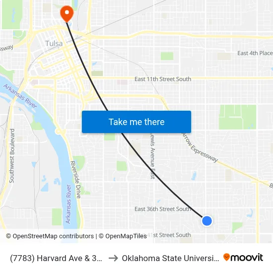 (7783) Harvard Ave & 38th St Nb to Oklahoma State University - Tulsa map