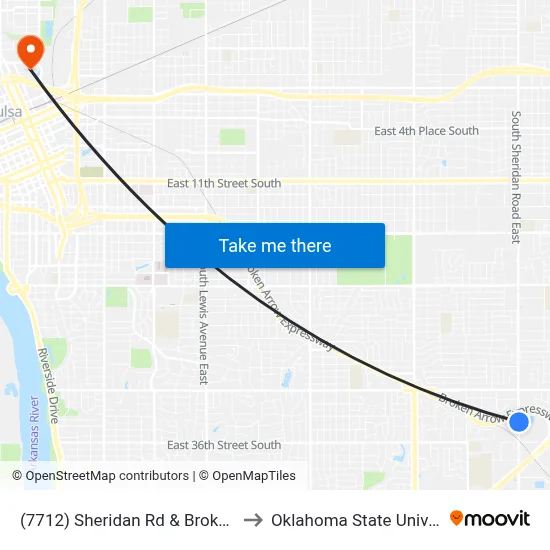 (7712) Sheridan Rd & Broken Arrow Expwy to Oklahoma State University - Tulsa map