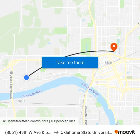 (8051) 49th W Ave & 5th St Sb to Oklahoma State University - Tulsa map