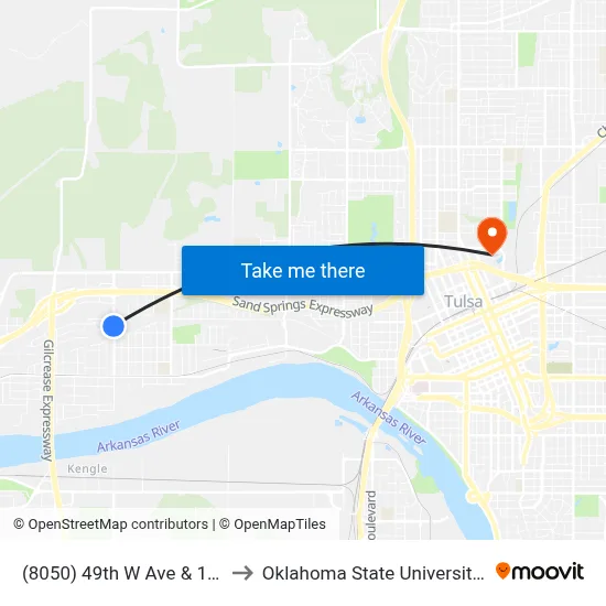 (8050) 49th W Ave & 1st St Sb to Oklahoma State University - Tulsa map