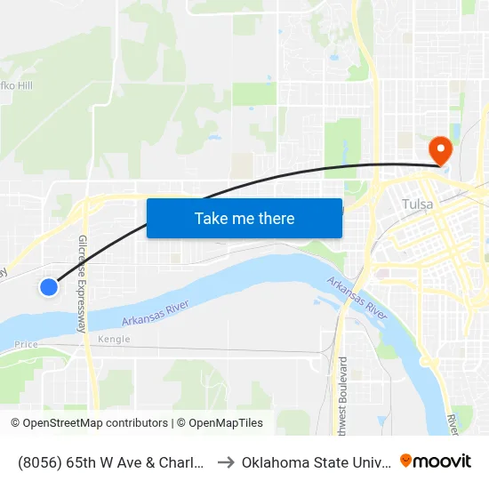 (8056) 65th W Ave & Charles Page Blvd Nb to Oklahoma State University - Tulsa map