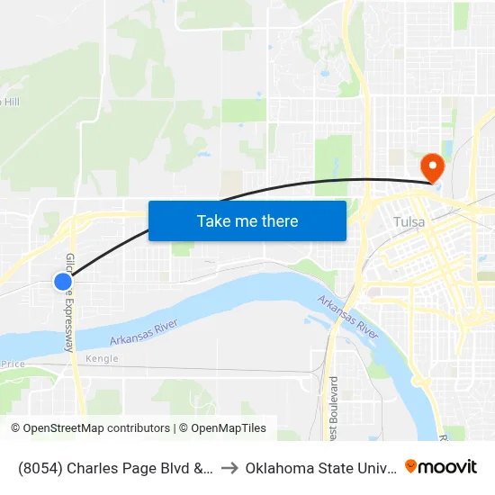 (8054) Charles Page Blvd & 57th W Ave Wb to Oklahoma State University - Tulsa map